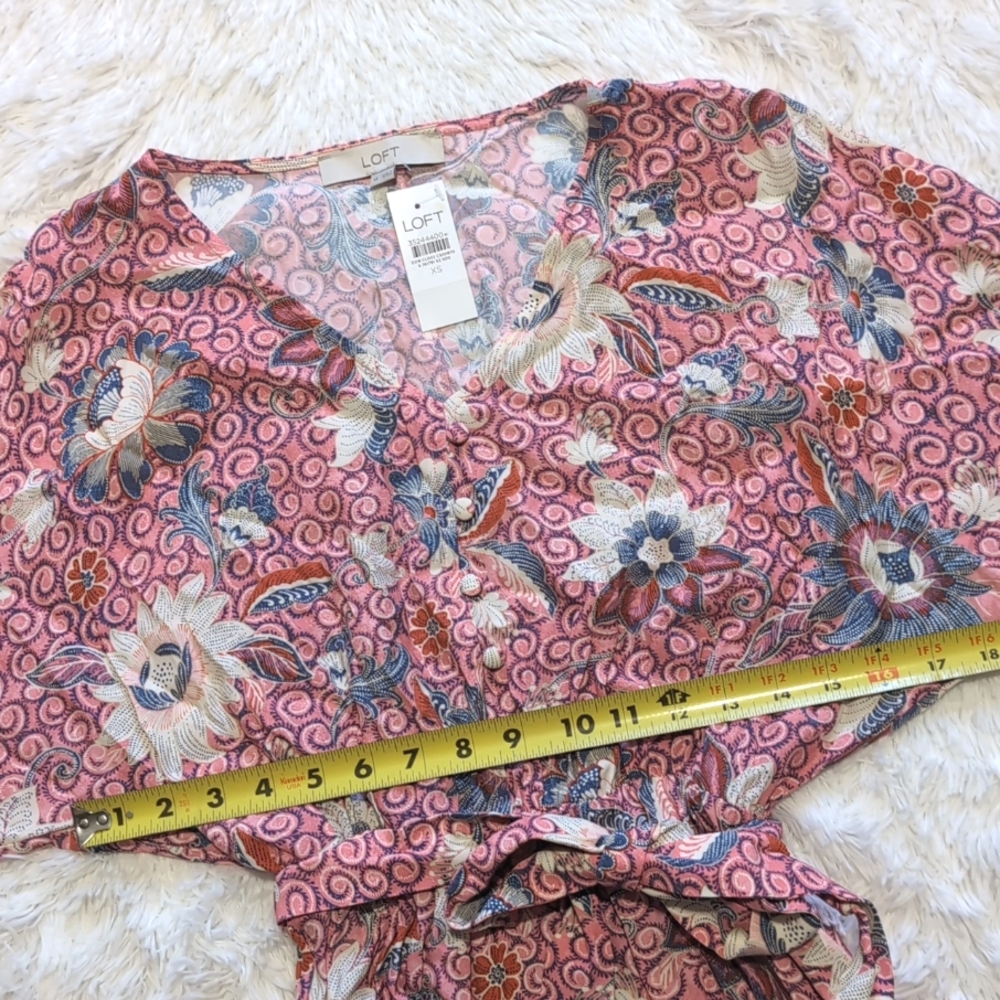 NWT Loft Pink Floral Cinched Waist Dahlia Dolman Sleeve Pocket Dress Size XS - Picture 12 of 14